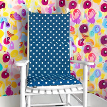 Load image into Gallery viewer, Rockin Cushions Rocking Chair Cushion Navy Blue Polka Dot Rocking Chair Pad