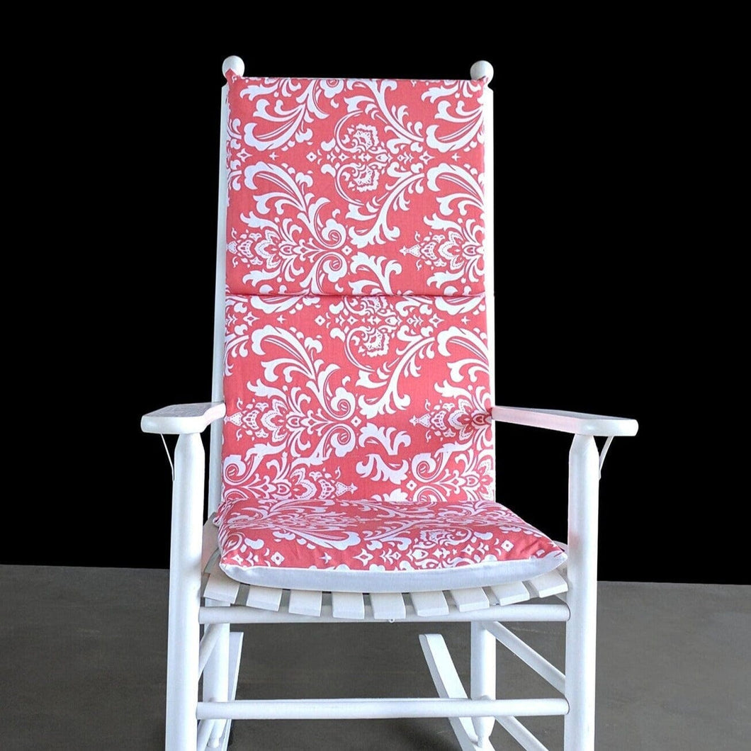 Rockin Cushions Rocking Chair Cushion Nursery Room Rocking Chair Cushion, Coral Pink Damask Flower Print