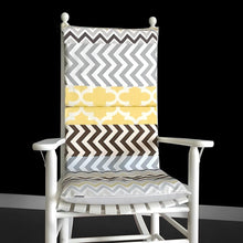 Load image into Gallery viewer, Rockin Cushions Rocking Chair Cushion Patchwork Brown Yellow Gray Chevron Pattern Rocking Chair Cushion