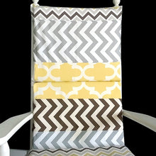 Load image into Gallery viewer, Rockin Cushions Rocking Chair Cushion Patchwork Brown Yellow Gray Chevron Pattern Rocking Chair Cushion