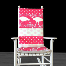 Load image into Gallery viewer, Rockin Cushions Rocking Chair Cushion Patchwork Hot Pink Peacock and Polka Dot Nursery Room Rocking Chair Cushion