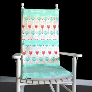 Rockin Cushions Rocking Chair Cushion Patchwork Mint Green, Coral Pink Arrows Custom Rocking Chair Pad