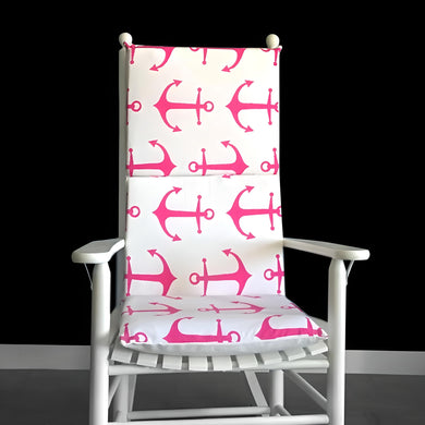 Rockin Cushions Rocking Chair Cushion Pink Anchors Rocking Chair Cushion, Nautical Theme Seat Covers