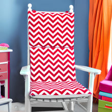 Load image into Gallery viewer, Rockin Cushions Rocking Chair Cushion Red and White Zig Zag Rocking Chair Cover, Red Chevron Adjustable Reversible Rocking Chair Cushion