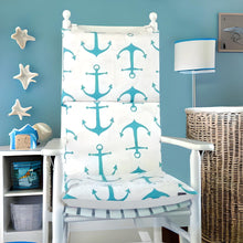 Load image into Gallery viewer, Rockin Cushions Rocking Chair Cushion Turquoise Blue Anchors Adjustable Rocking Chair Cushion