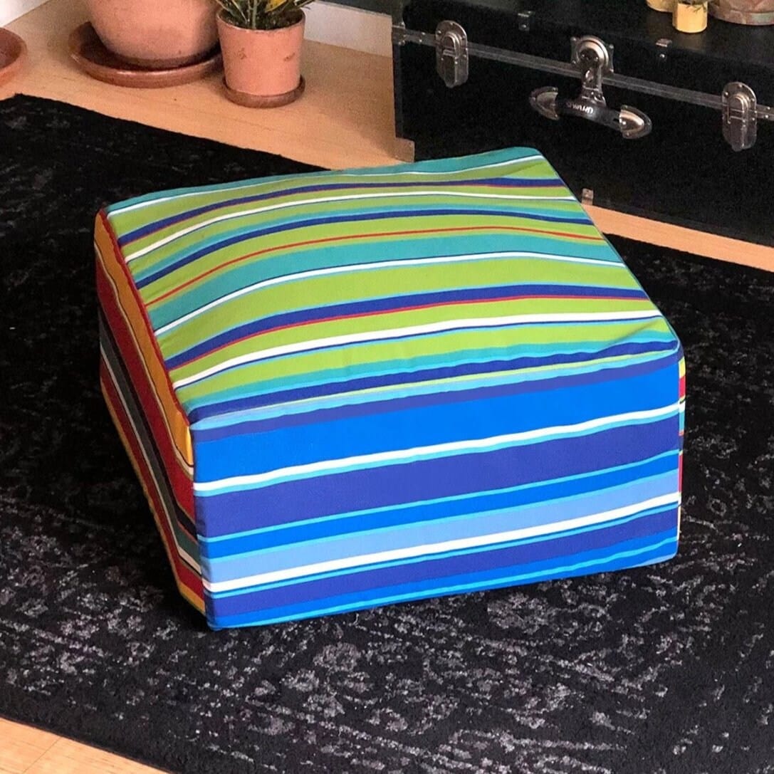 Rockin Cushions SALE Blue Beach Stripe Ottoman, Floor Pouf Slip Cover