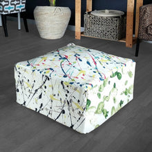 Load image into Gallery viewer, Rockin Cushions SALE Colorful Paint Splatter Cactus Ottoman, Floor Pouf Cover
