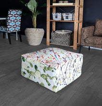 Load image into Gallery viewer, Rockin Cushions SALE Colorful Paint Splatter Cactus Ottoman, Floor Pouf Cover