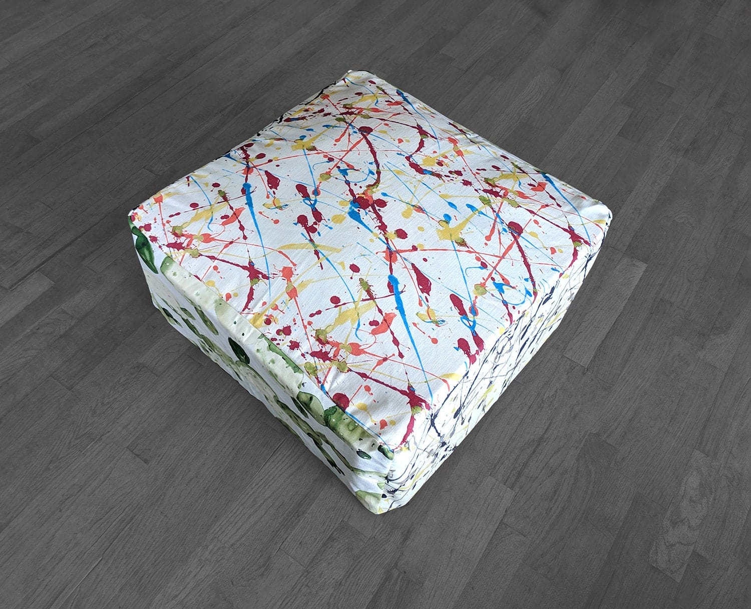 Rockin Cushions SALE Colorful Paint Splatter Cactus Ottoman, Floor Pouf Cover
