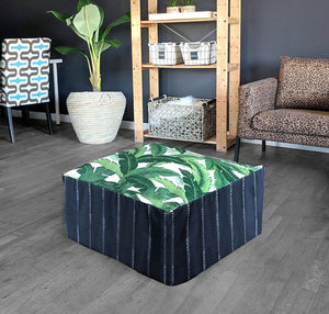 Rockin Cushions SALE Floor Pouf Cover, Black Pinstripe, Tropical Palm Leaves