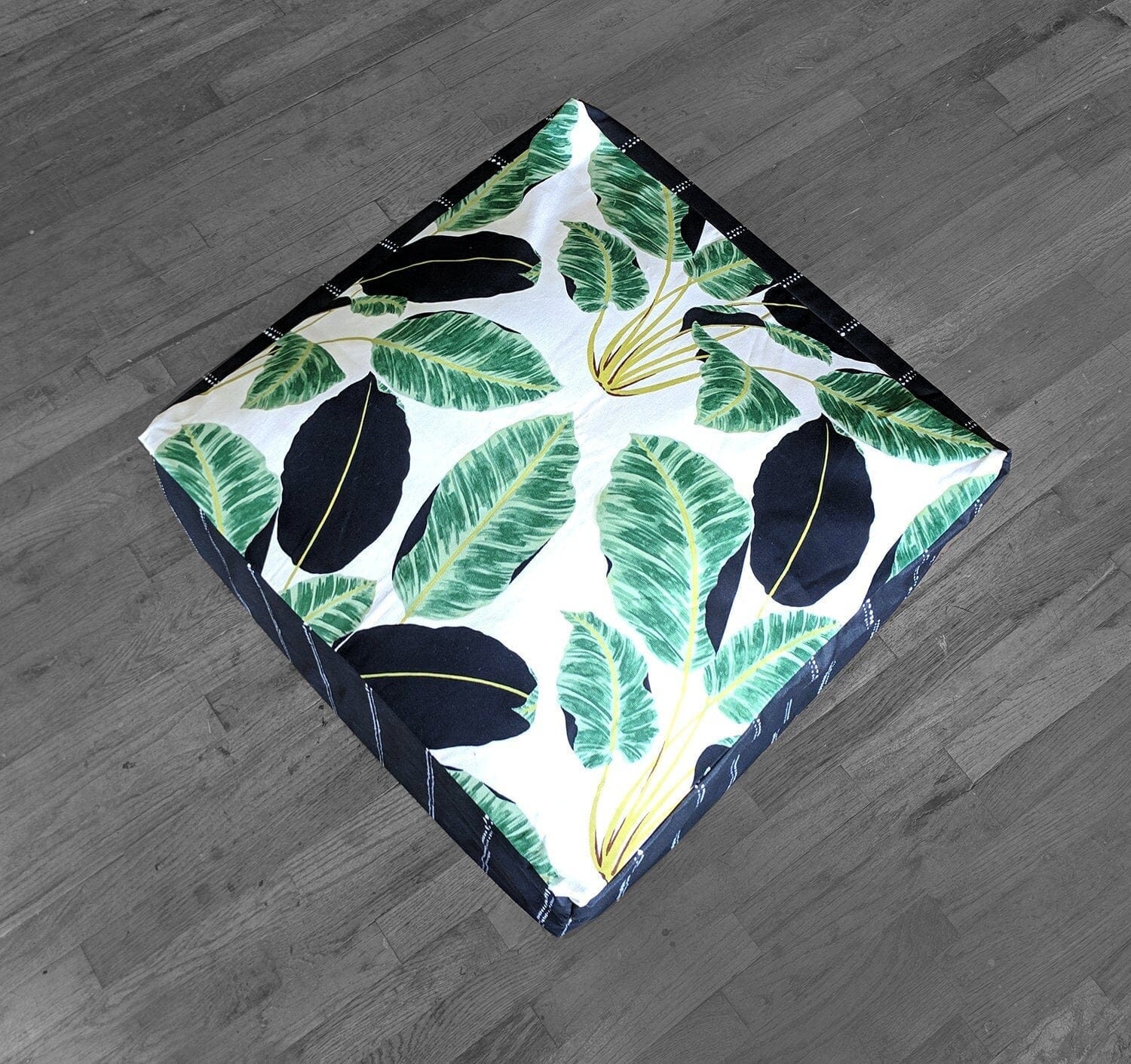 Rockin Cushions SALE Floor Pouf Cover, Black Pinstripe, Tropical Palm Leaves