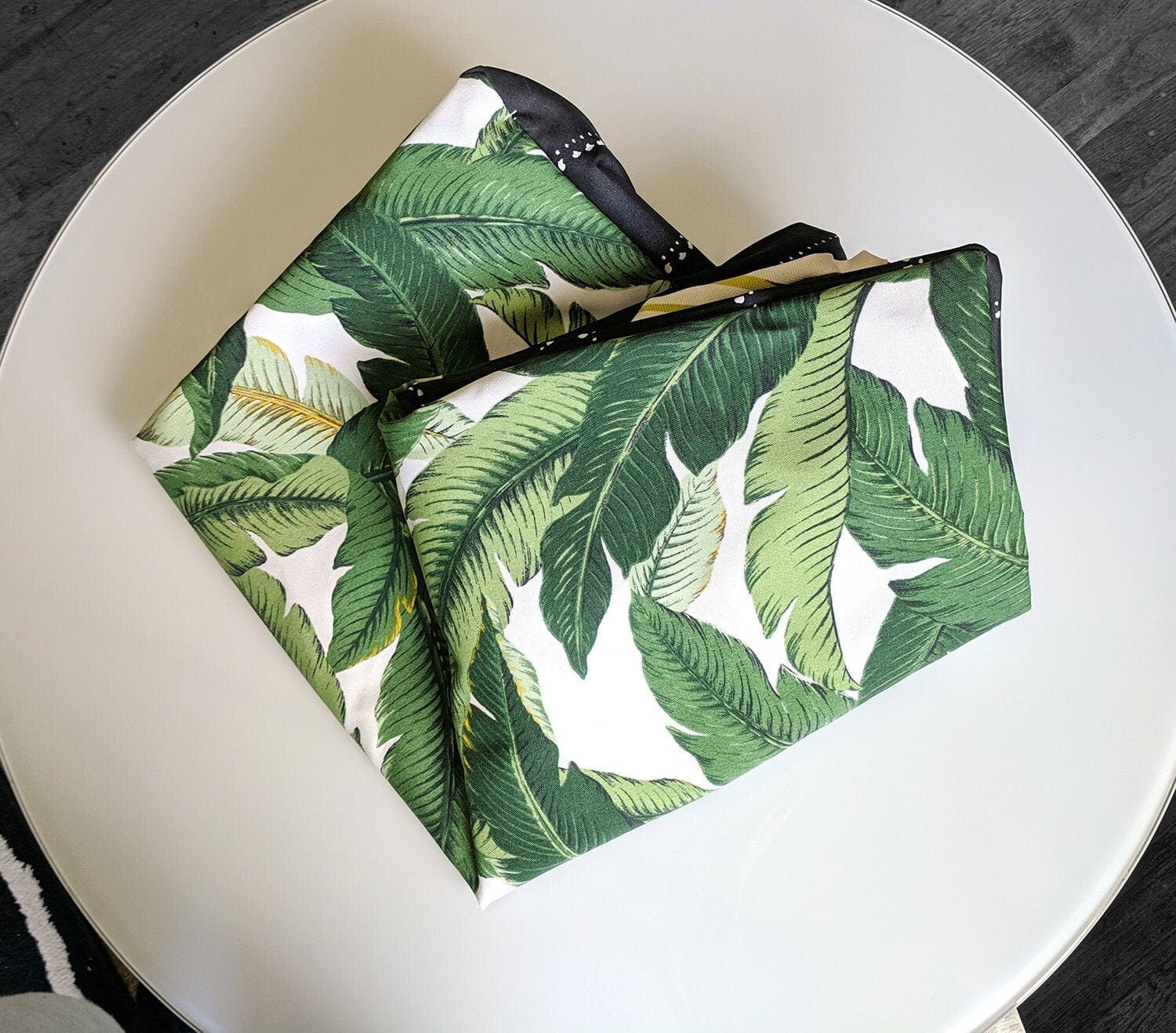 Rockin Cushions SALE Floor Pouf Cover, Black Pinstripe, Tropical Palm Leaves