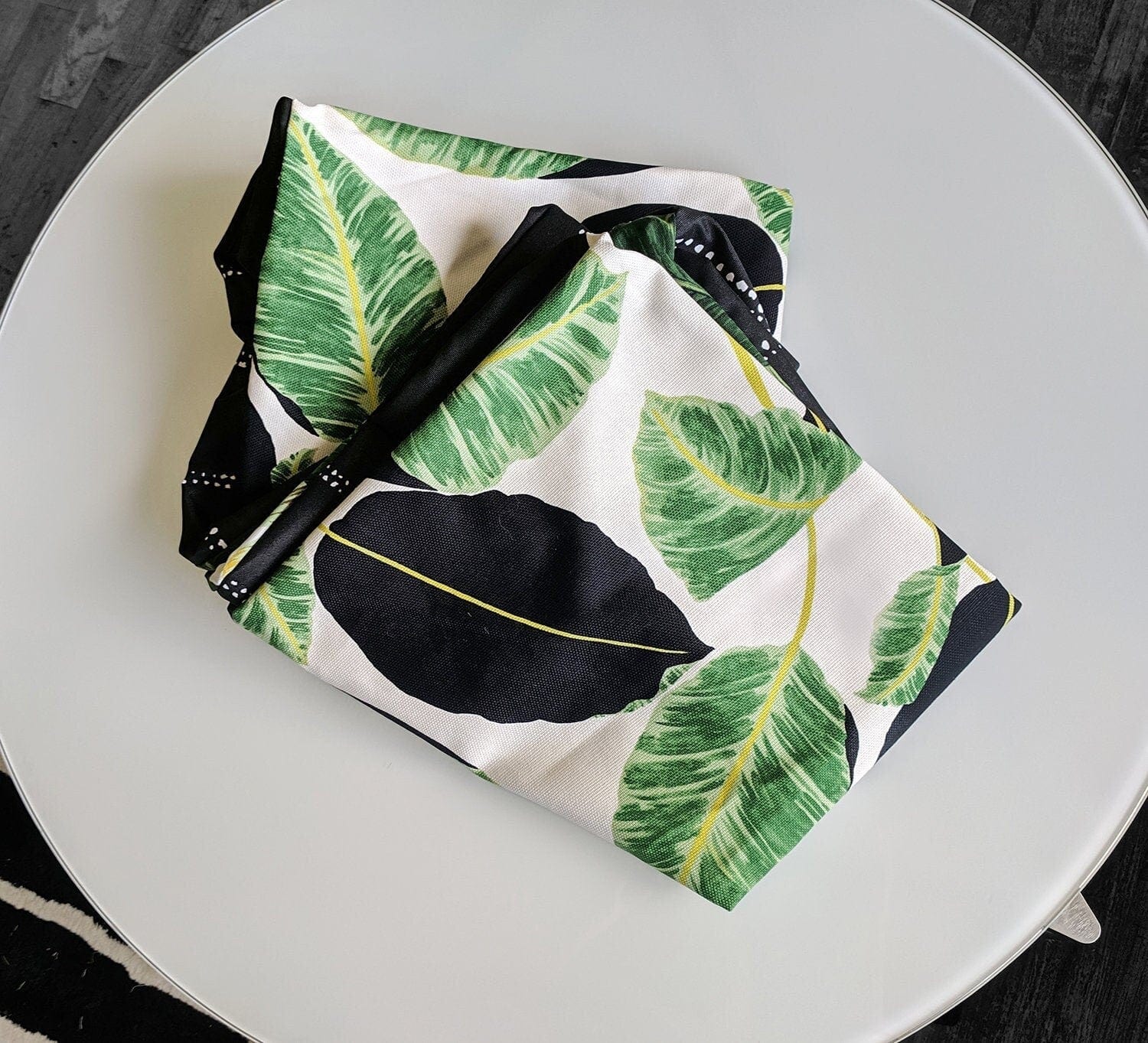 Rockin Cushions SALE Floor Pouf Cover, Black Pinstripe, Tropical Palm Leaves