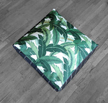 Load image into Gallery viewer, Rockin Cushions SALE Floor Pouf Cover, Black Pinstripe, Tropical Palm Leaves