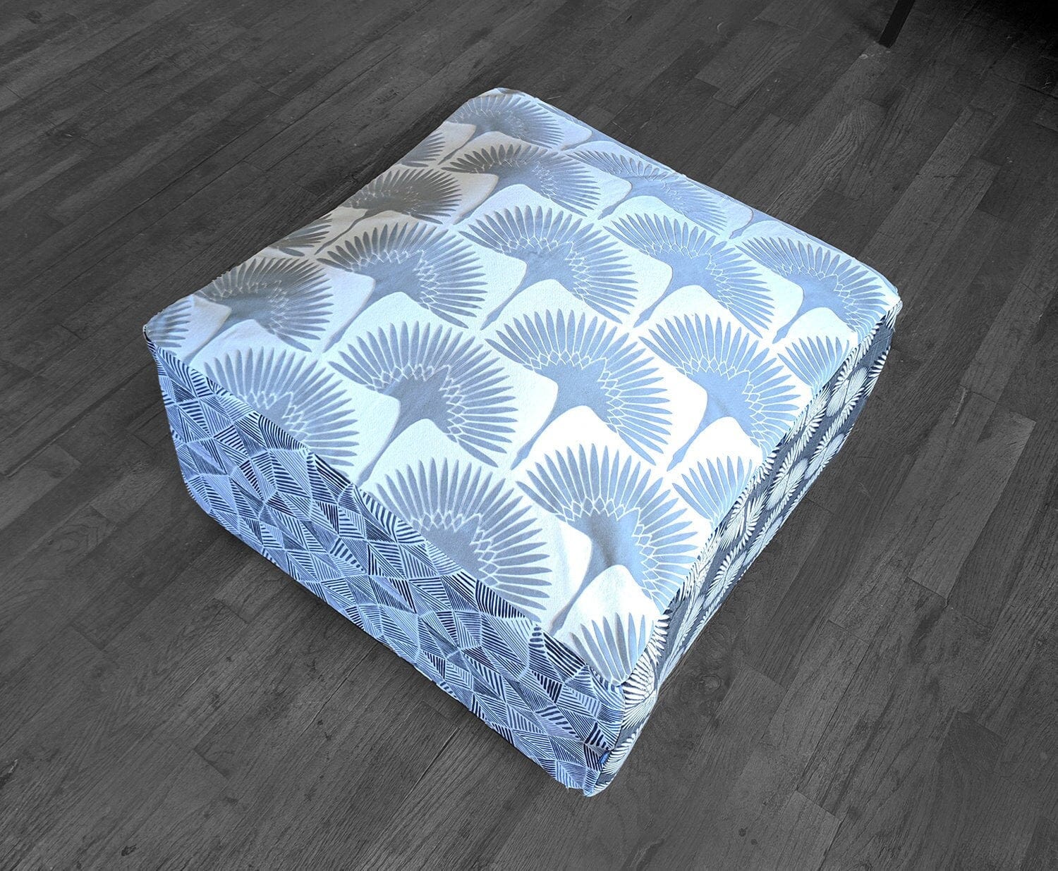 Rockin Cushions SALE Floor Pouf Cover, Ottoman, Neutral Tones, Velvet Fan Print