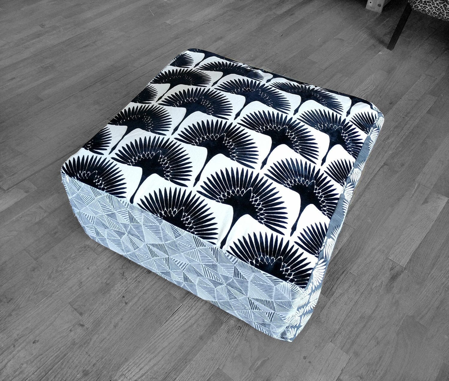 Rockin Cushions SALE Floor Pouf Cover, Ottoman, Neutral Tones, Velvet Fan Print