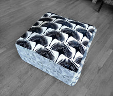 Load image into Gallery viewer, Rockin Cushions SALE Floor Pouf Cover, Ottoman, Neutral Tones, Velvet Fan Print