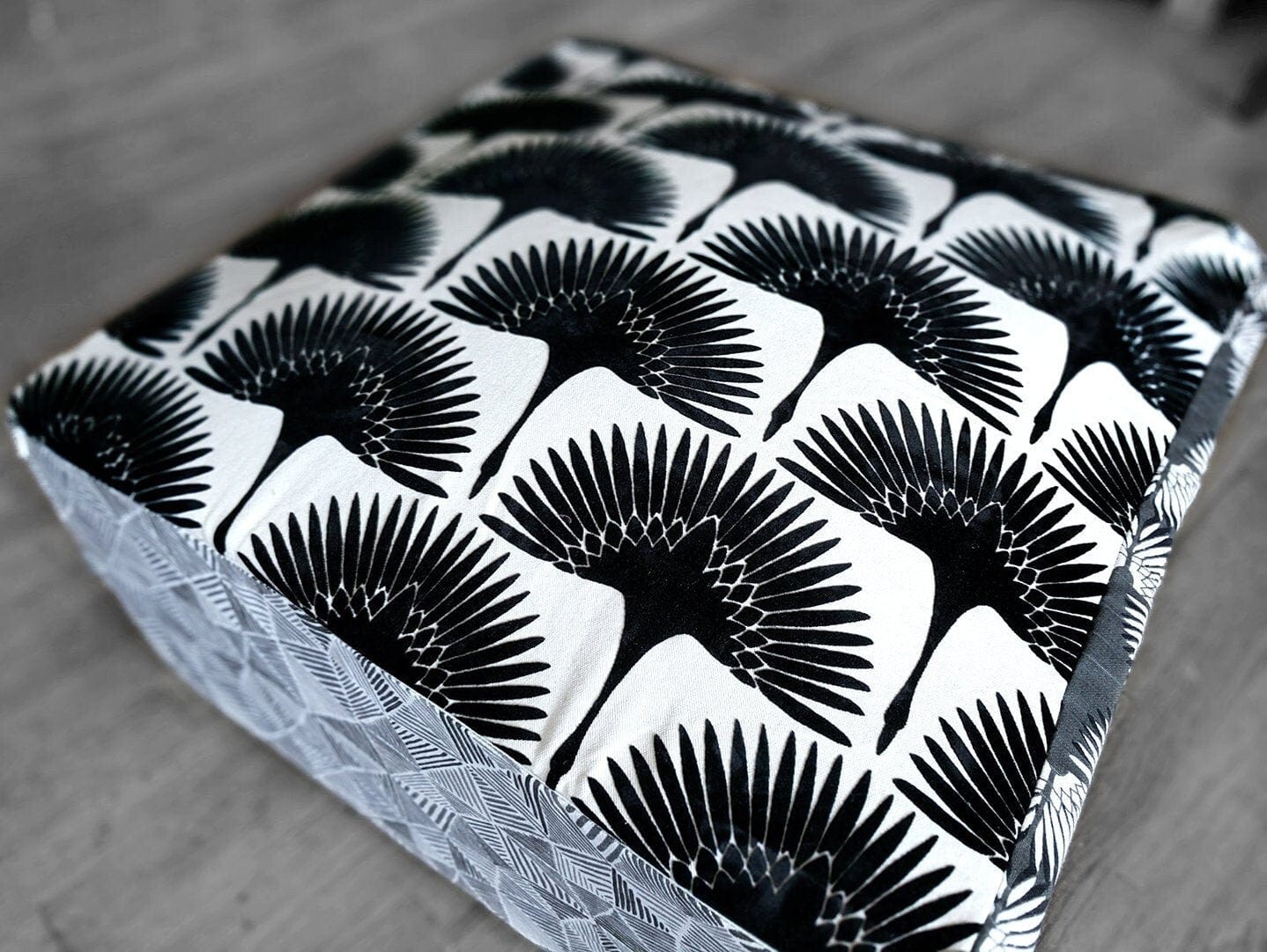 Rockin Cushions SALE Floor Pouf Cover, Ottoman, Neutral Tones, Velvet Fan Print