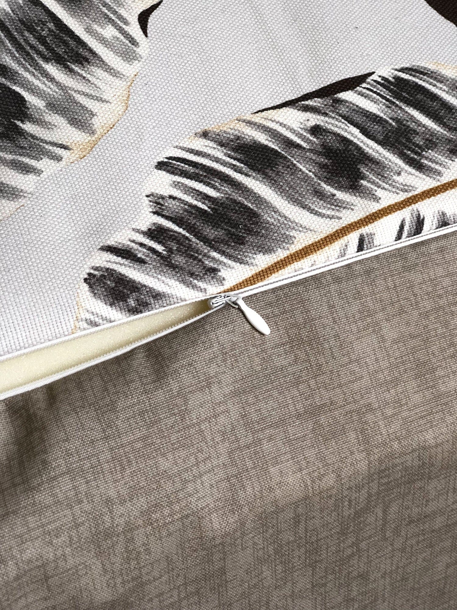 Rockin Cushions SALE Floor Pouf Cover, Ottoman Seat Cover, Beige Palm Leaf,  Geometric Print