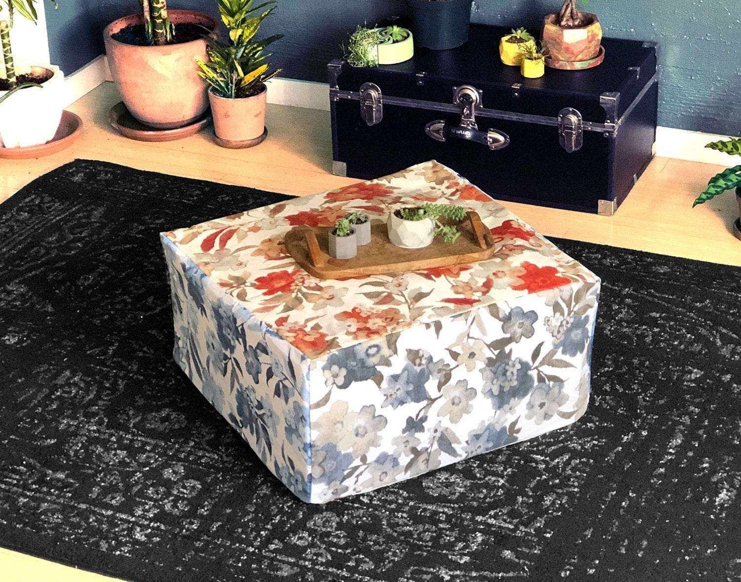 Rockin Cushions SALE Floor Pouf Cover, Ottoman Seat Cover, Multicolor Floral