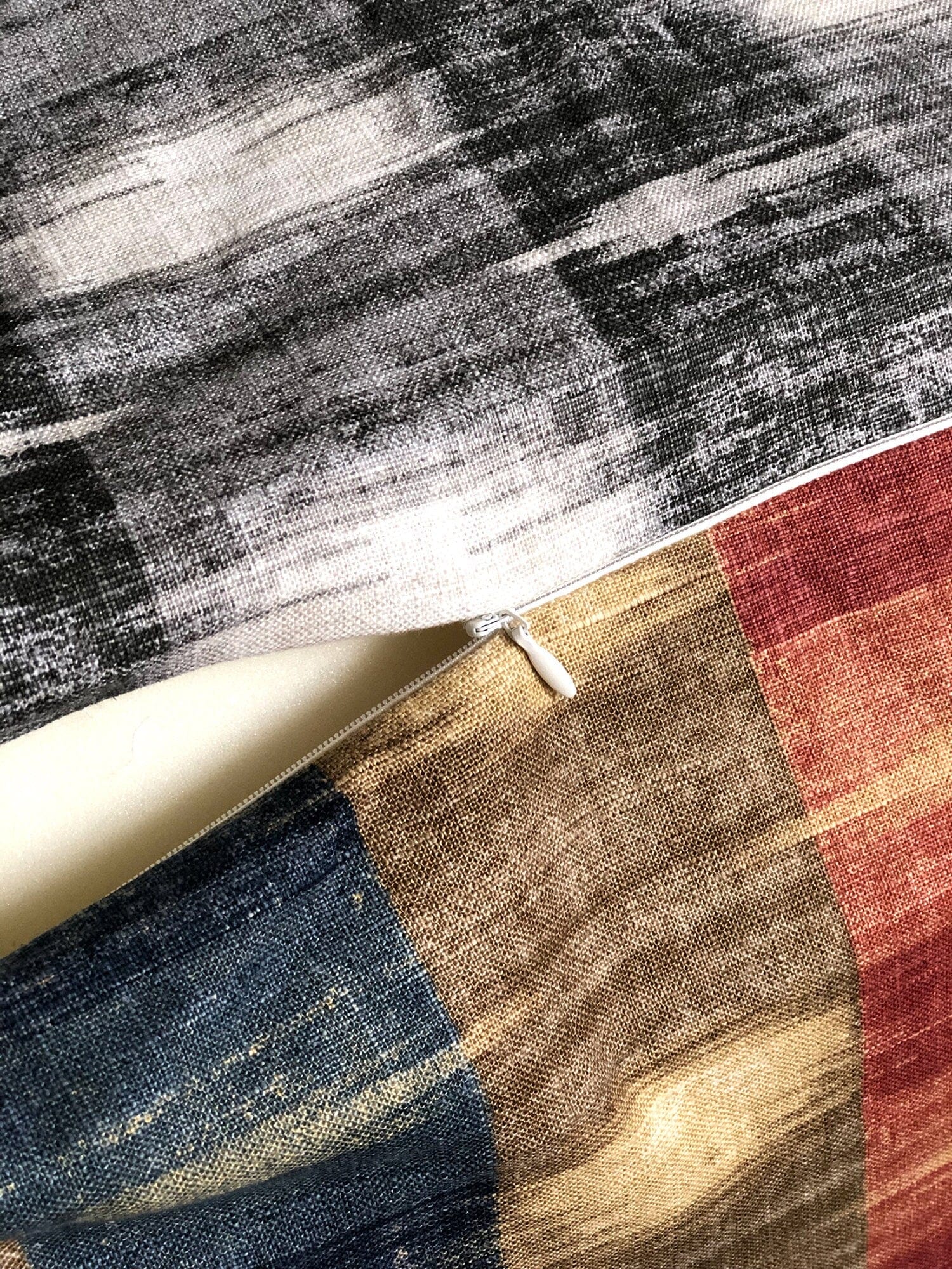 Rockin Cushions SALE Linen Plaid Check Bean Bag Pouf Cover, Ottoman Seat Cover