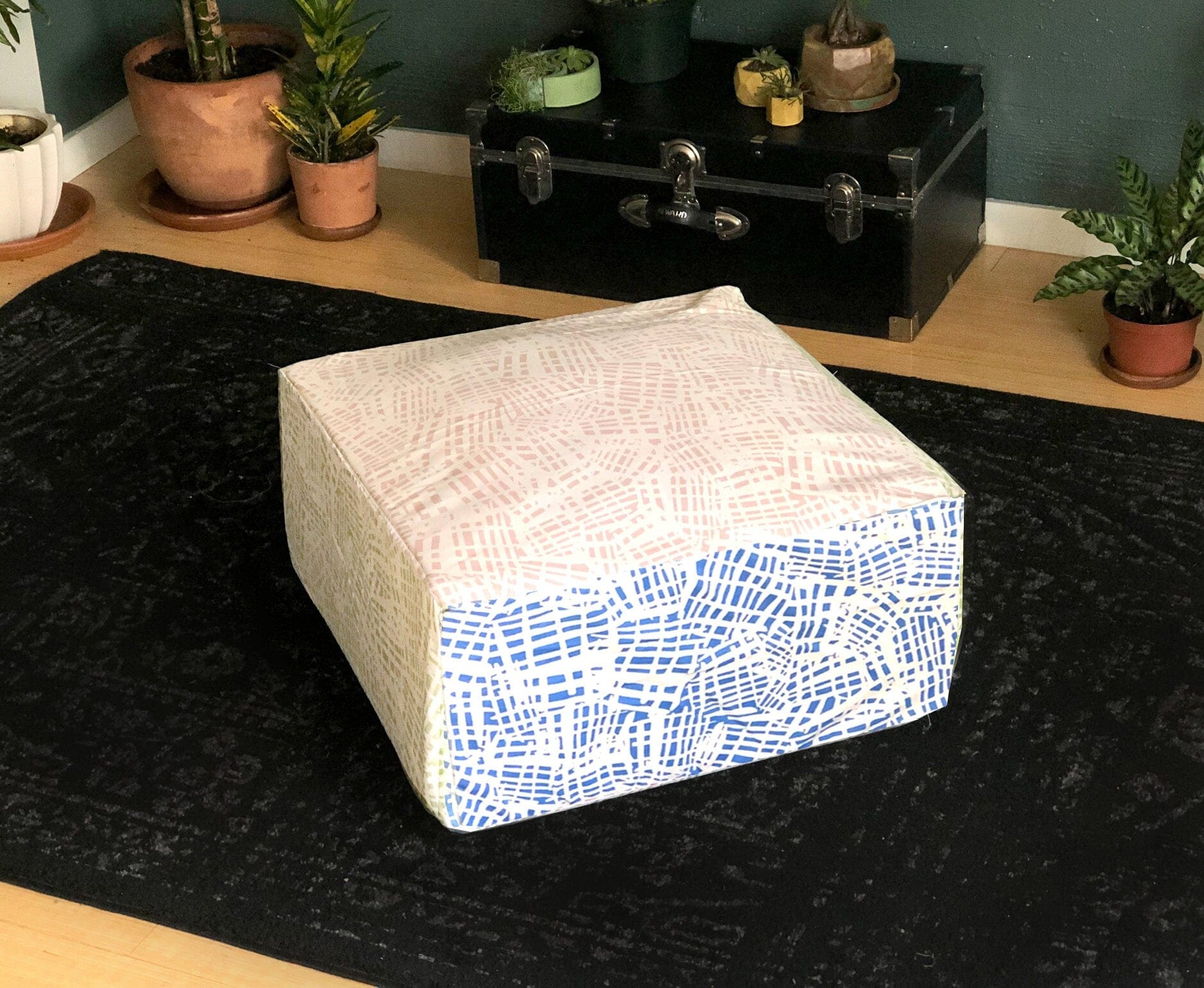 Rockin Cushions SALE Pink Gray Geometric Print Floor Pouf Cover, Ottoman Seat Cover