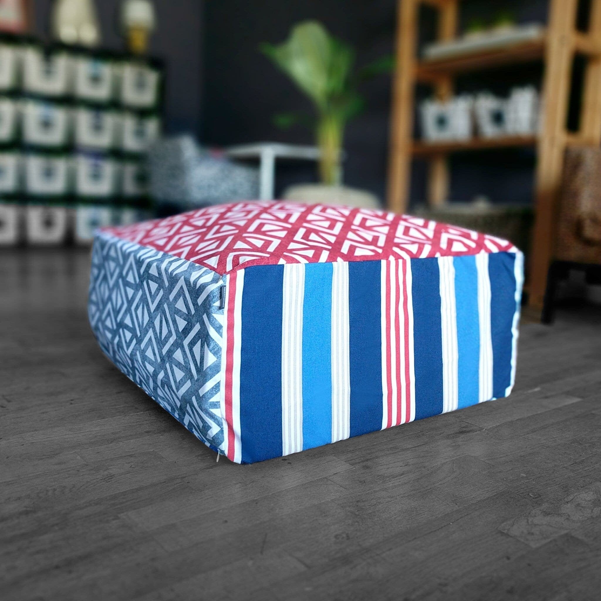 Rockin Cushions SALE Red White Blue Ottoman, Floor Pouf Slip Cover