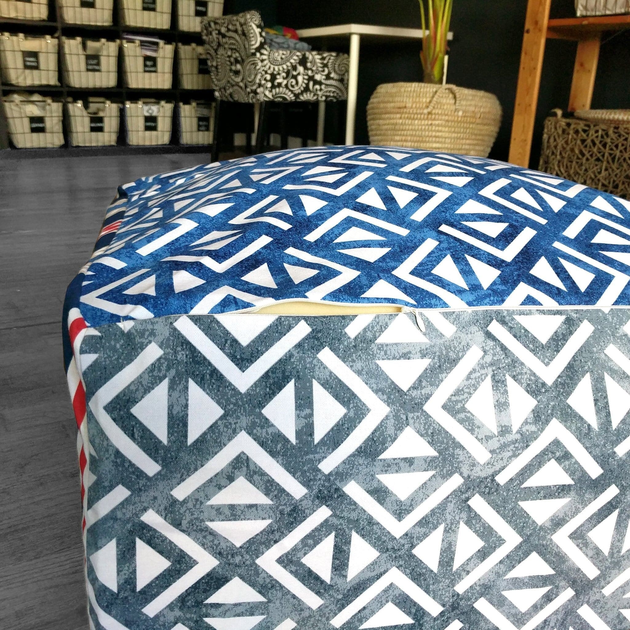 Rockin Cushions SALE Red White Blue Ottoman, Floor Pouf Slip Cover