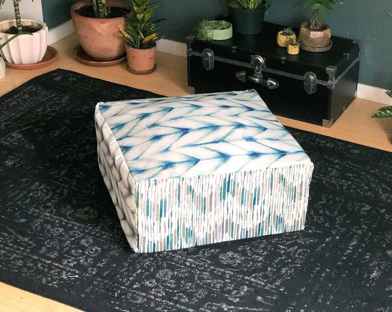 Rockin Cushions SALE Shibori Chevron Floor Pouf Cover, Ottoman Seat Cover