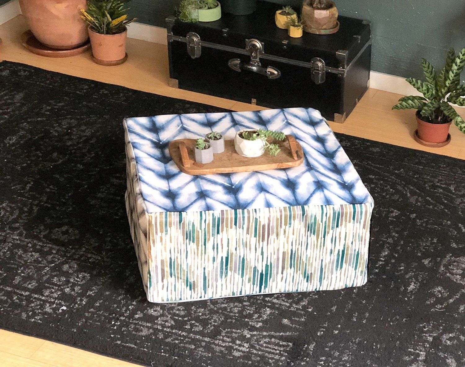 Rockin Cushions SALE Shibori Chevron Floor Pouf Cover, Ottoman Seat Cover