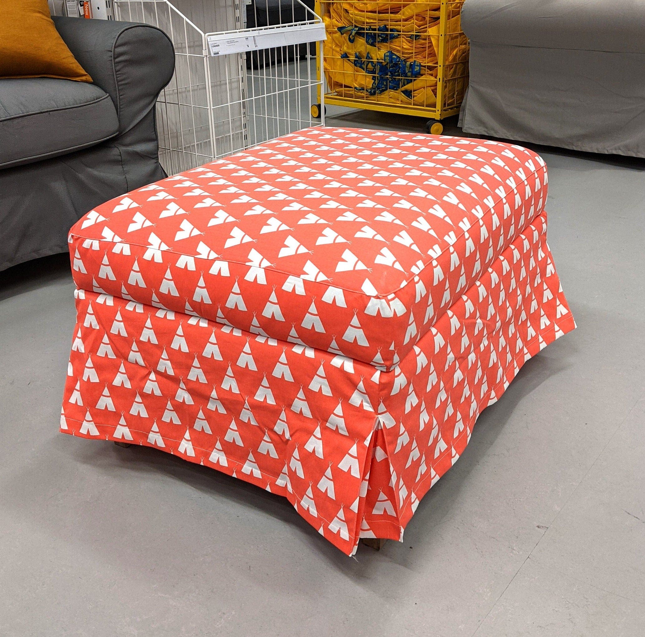 Rockin Cushions Sofa SALE IKEA UPPLAND Footstool Cover, Coral Pink Tee Pee Print, Kids Room Decor