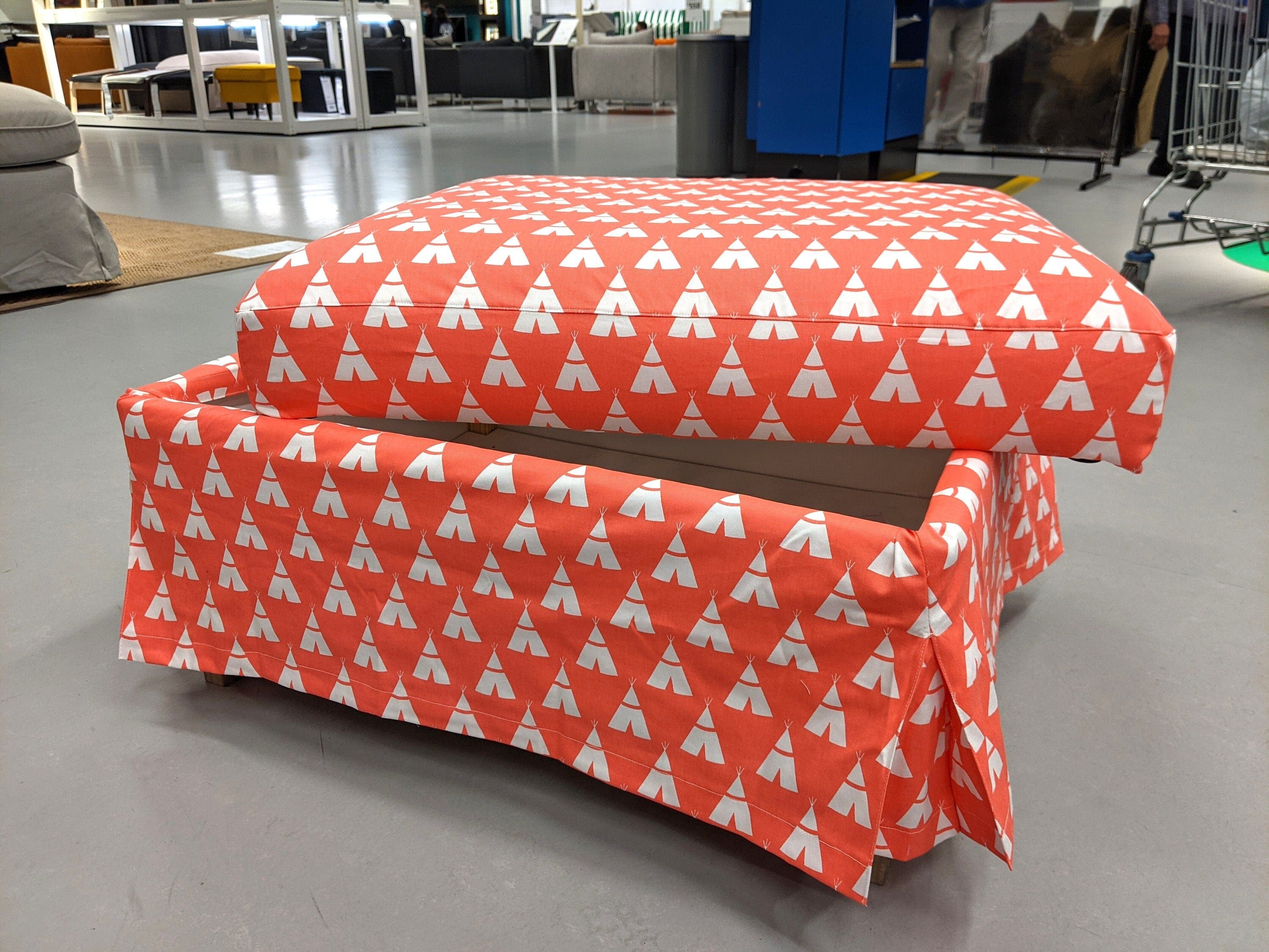 Rockin Cushions Sofa SALE IKEA UPPLAND Footstool Cover, Coral Pink Tee Pee Print, Kids Room Decor