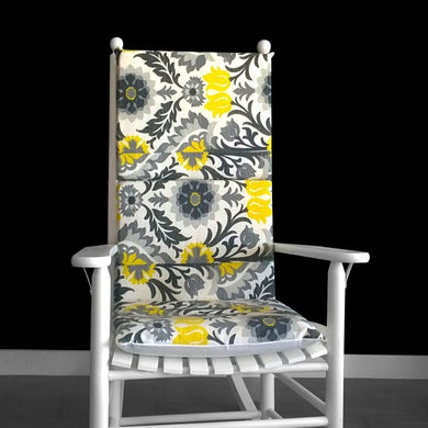 Rockin Cushions Yellow Gray Mexican Floral Rocking Chair Pad