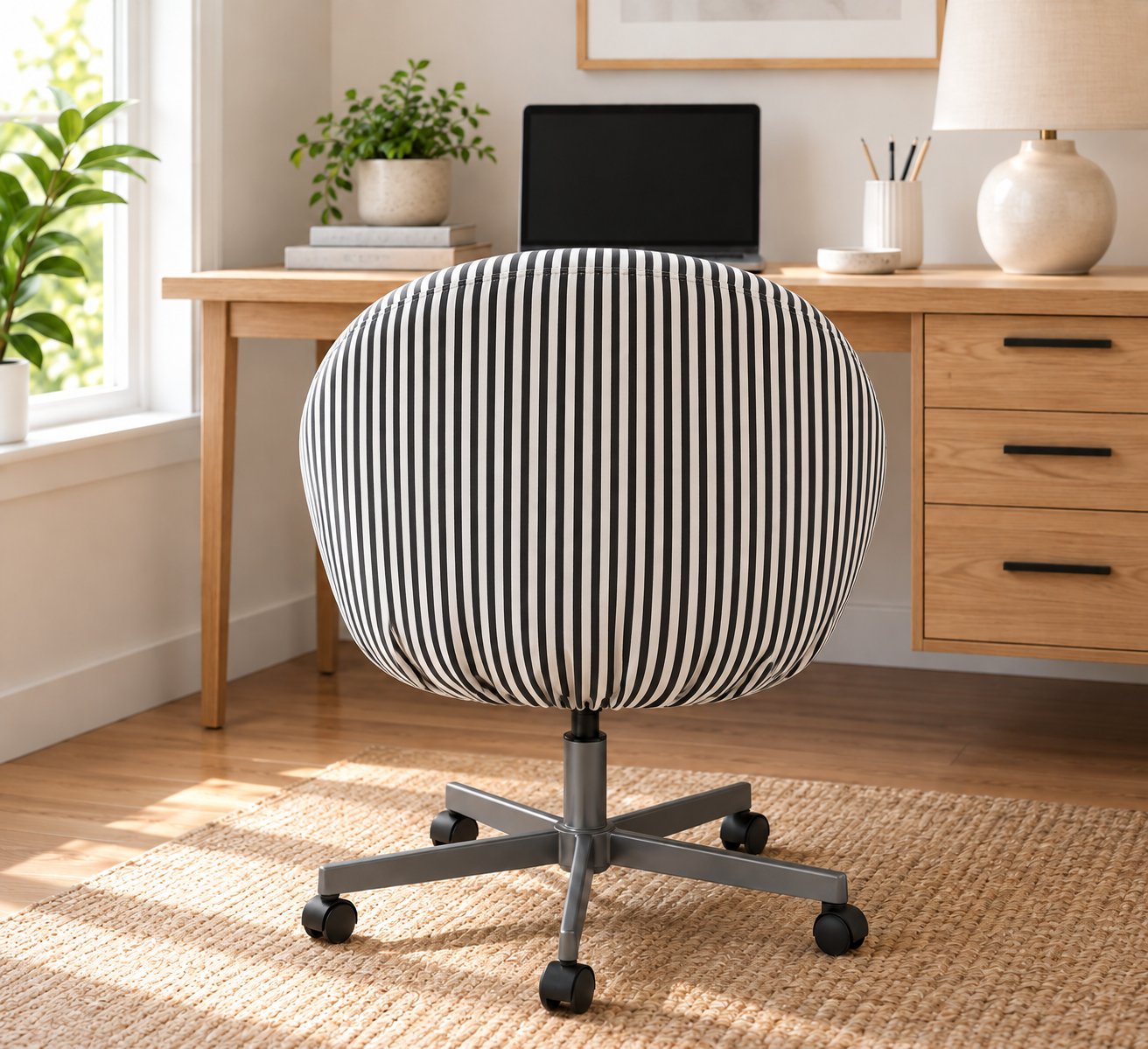 Black stripe SKRUVSTA slipcover, rear view