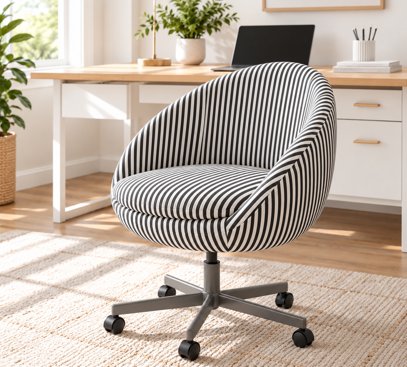 Black stripe SKRUVSTA slipcover, front-right angle
