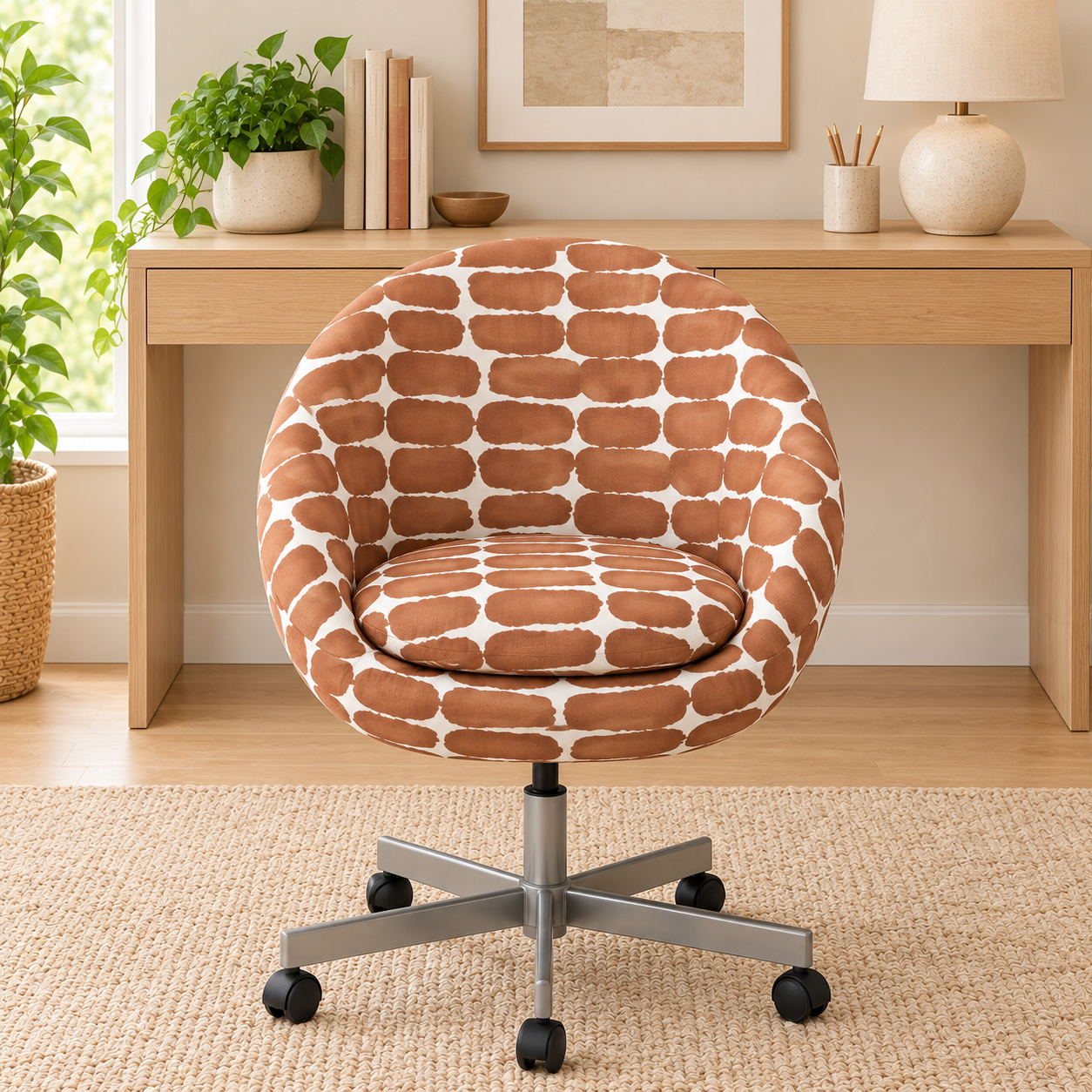 Front view of Shibori Dot Sunstone SKRUVSTA chair cover