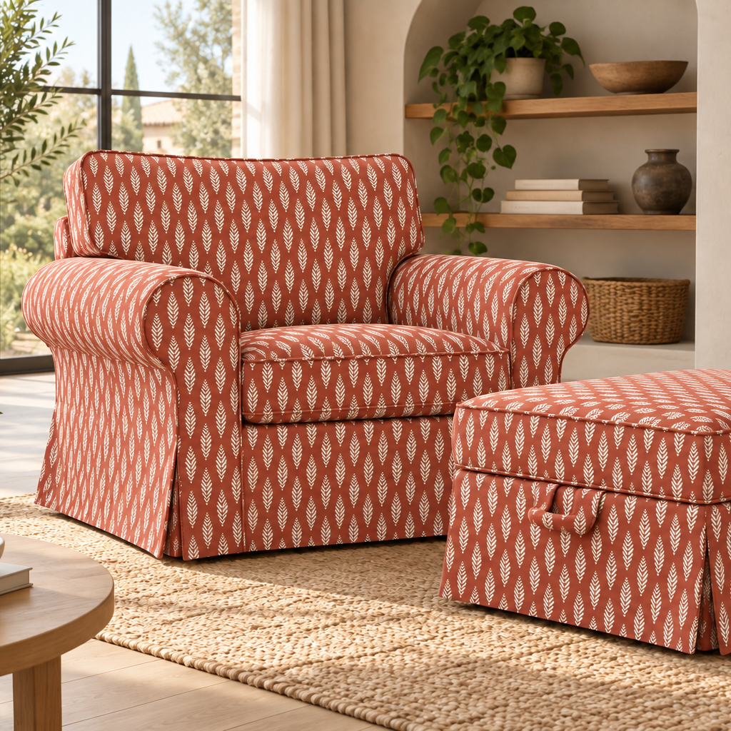IKEA Ektorp armchair cover in Terracotta Red Leaf, ektorp bromma