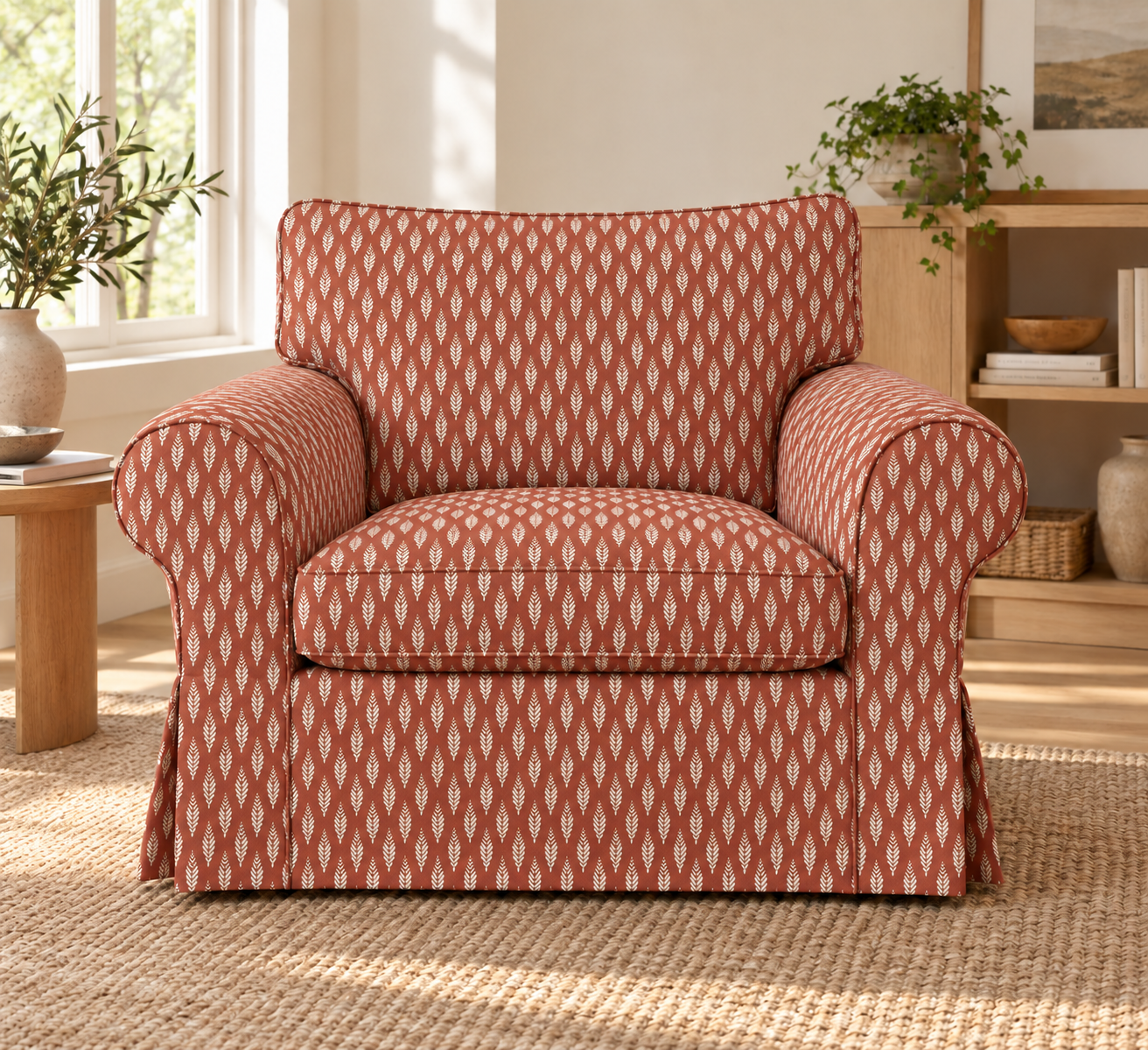 IKEA Ektorp armchair cover in Terracotta Red Leaf, ektorp front