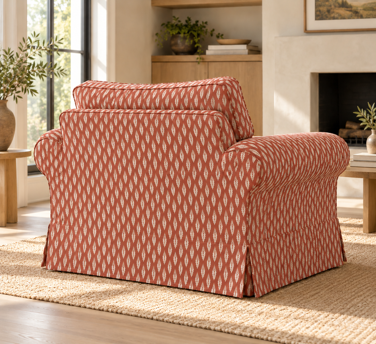 IKEA Ektorp armchair cover in Terracotta Red Leaf, ektorp rear