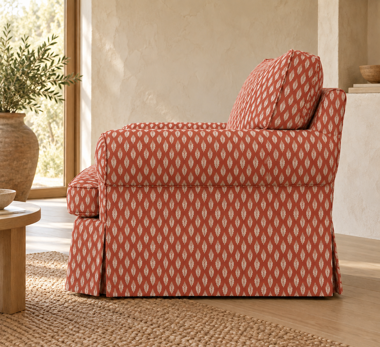 IKEA Ektorp armchair cover in Terracotta Red Leaf, ektorp side