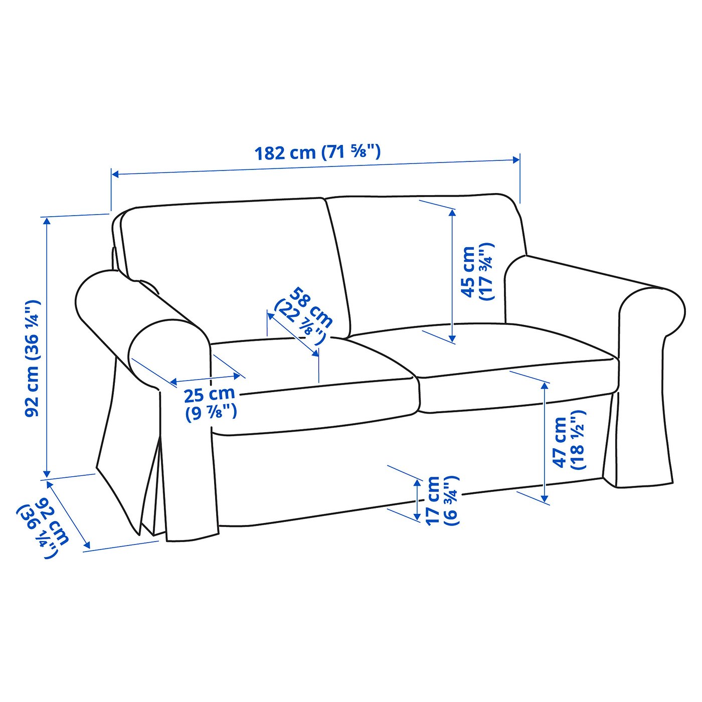 IKEA Uppland 2-seater sofa measurements
