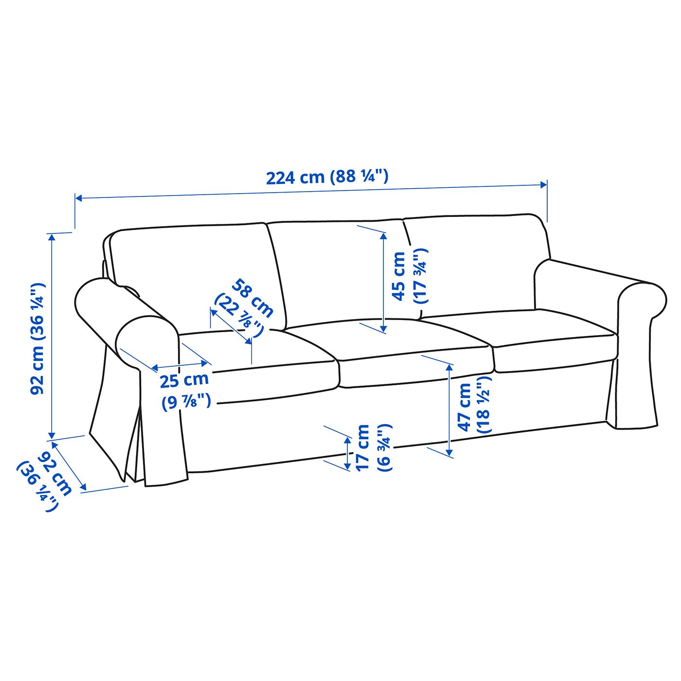 IKEA Uppland 3-seater sofa measurements