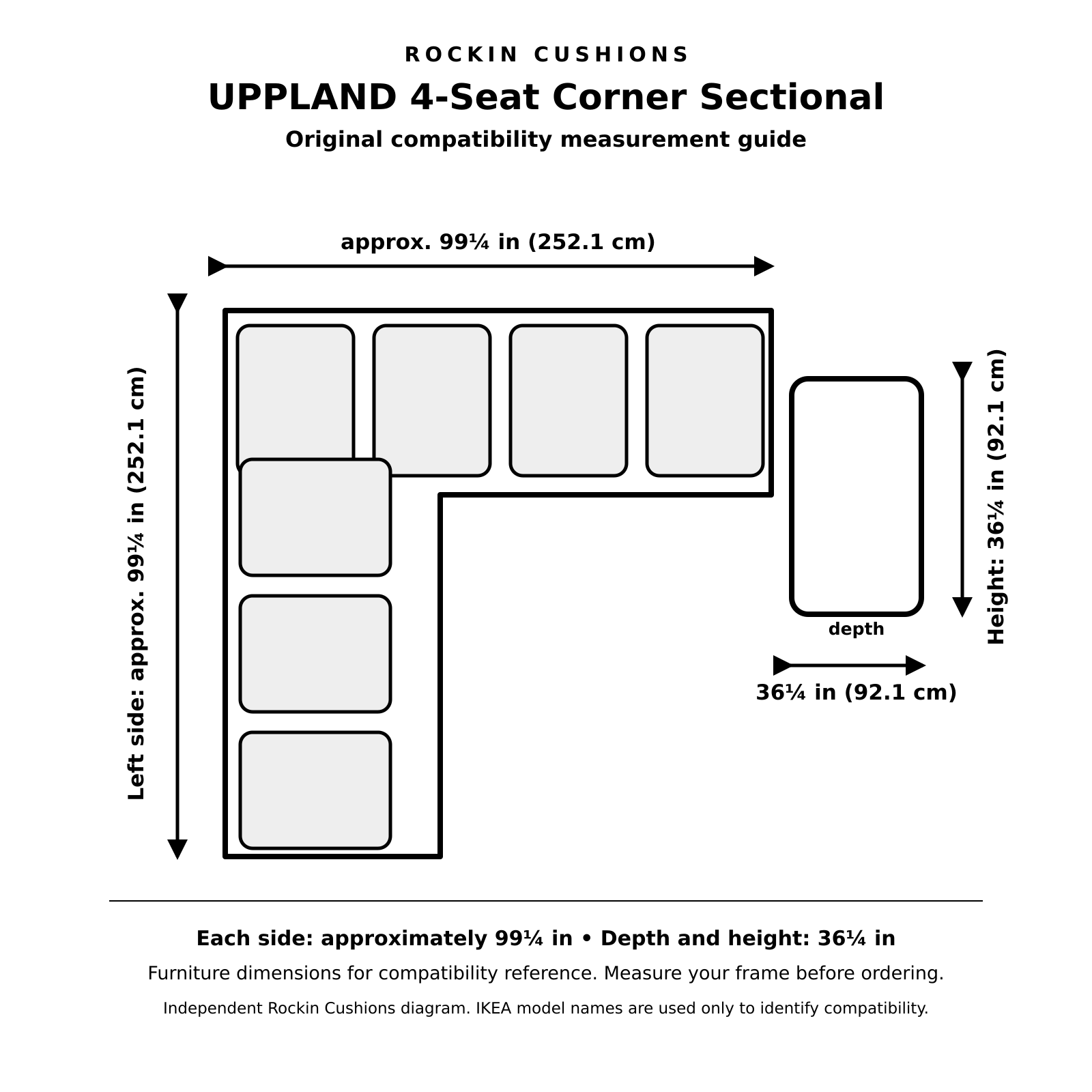 White Cotton Canvas 4-Seat Corner Sectional Slipcover – Compatible with IKEA UPPLAND
